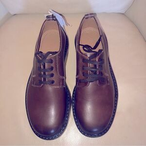 NWT ZARA Unisex Chunky heel brown genuine Leather Loafers M Sz (40) 7 W